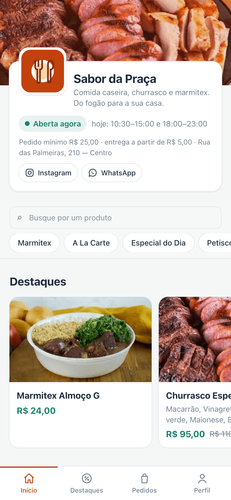 Cardápio digital que o cliente abre no celular